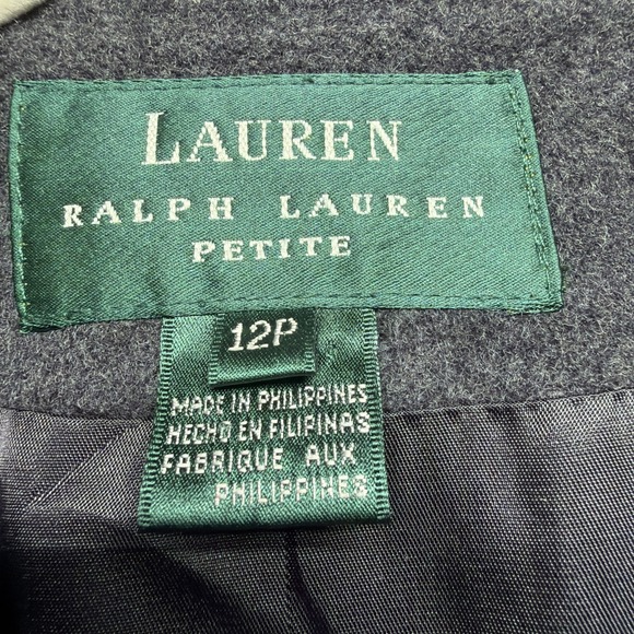 Lauren Ralph Lauren Blazer Womens 12P Gray Gold Button Petite Wool Blend - Picture 3 of 11
